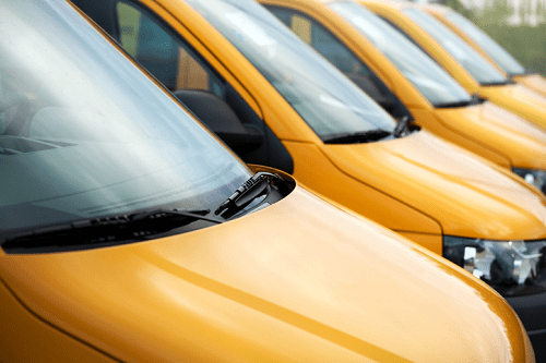 A fleet of yellow vehicles.